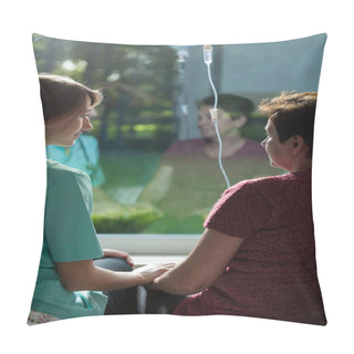 Personality  Ill Woman Talking With Kindly Nurse Pillow Covers