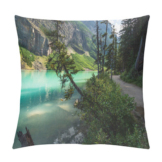 Personality  Beautiful Natural View With Emerald Lake And Scenic Mountains In Banff National Park, Alberta, Canada Pillow Covers