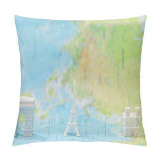 Personality  Small Figurines With City Attractions On Map Of Paris  Pillow Covers