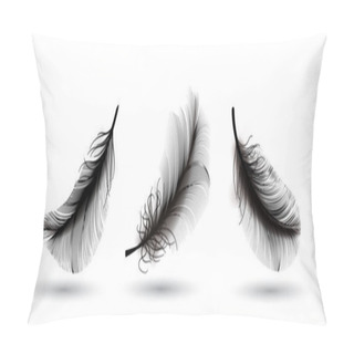 Personality  Black Swan Feather Isolated On Dark Background. Realistic 3d Vector Illustration Of Falling Dove Feathers Or Elegant Soft Plume Pillow Covers