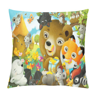 Personality  Cartoon Fun Scene Different Forest Animals Friends In Forest Illustration Pillow Covers