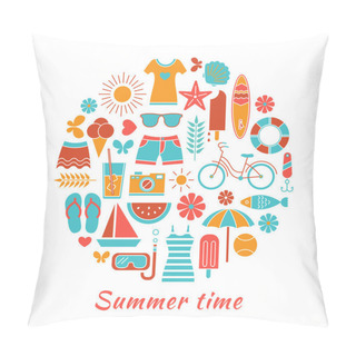 Personality  Stylized Colorful Background With Summer Icons. Pillow Covers