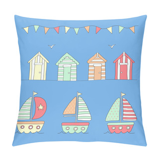 Personality  Beach Huts, Bunting & Sailing Boats Pillow Covers
