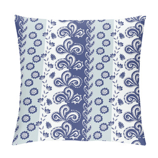 Personality  Striped Seamless Pattern With Damask And Paisley Elements. Damask Seamless Pattern, Paisleys, Leaves Stripes, Gypsy And Ethnic Motifs. White Navy And Light Blue Colors. Pillow Covers