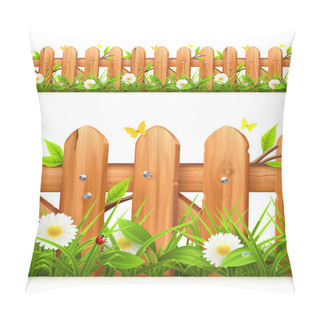 Personality  Grass And Wooden Fence Seamless Border, Vector Illustration Pillow Covers