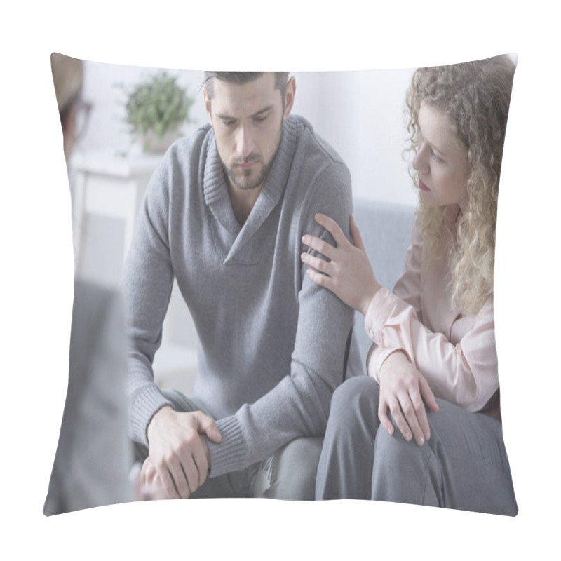 Personality  Woman touching man's arm pillow covers