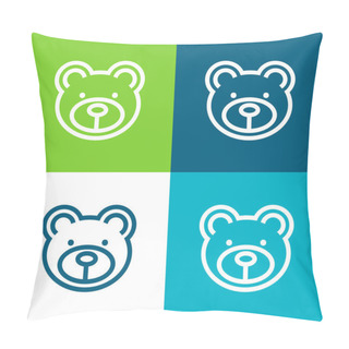 Personality  Bear Face Flat Four Color Minimal Icon Set Pillow Covers
