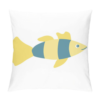Personality  Yellow And Blue Tropical Stripped Fish, Cartoon Style Kids Vector Illustration Pillow Covers