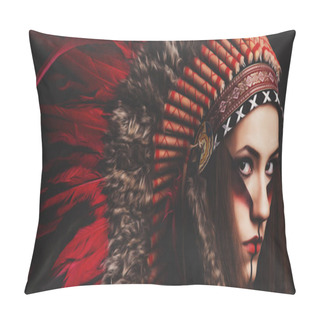 Personality  Portrait Of An Injun In A Red Indian Chief On Black Background. Oil Paint Style Pillow Covers