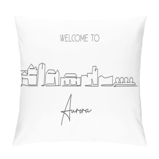 Personality  Single Continuous Line Drawing Of Aurora City Skyline, Colorado. Famous City Scraper Landscape. World Travel Home Wall Decor Art Poster Print Concept. Modern One Line Draw Design Vector Illustration Pillow Covers