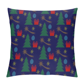 Personality  Christmas Seamless Polka Dots Pattern With Tree, Christmas Comets, Stars And Gifts Pillow Covers