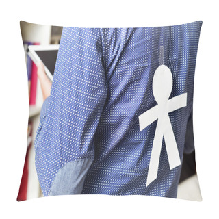 Personality  Young Man With A Paper Man Attached In His Back Pillow Covers