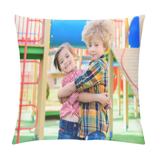 Personality  Adorable Little Brother And Sister Embracing Each Other At Playground  Pillow Covers