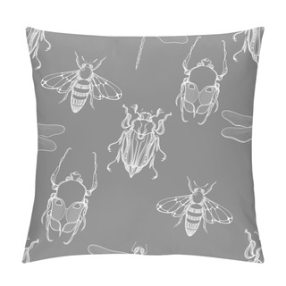 Personality  Hand Drawn Engraving Sketch Of Scarab Beetle, May Bug, Bee And D Pillow Covers