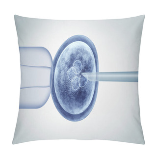 Personality  Genetic Editing And Gene Research In Vitro CRISPR Genome Engineering Medical Biotechnology Health Care Concept With A Fertilized Human Egg Embryo And A Group Of Dividing Cells As A 3D Illustration. Pillow Covers