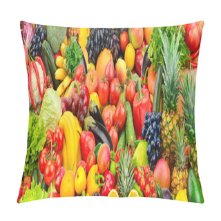 Personality  Assorted Fresh Ripe Fruits And Vegetables. Food Concept Background. Top View. Copy Space. Pillow Covers
