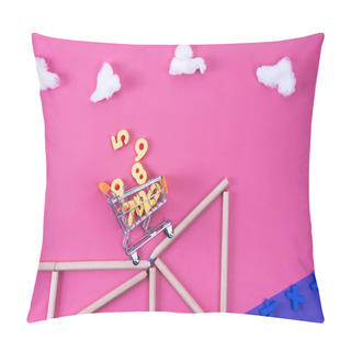 Personality  Shopping Cart With Various Numbers Riding On Cliff Arranged With Color Pencils To Mathematical Expression On Pink Pillow Covers