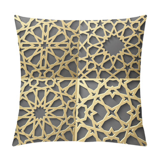 Personality  Islamic Pattern Set Of 4 Ornaments.Seamless Arabic Geometric , East Ornament, Indian , Persian Motif, 3D. Endless Texture Can Be Used For Wallpaper,  Fills, Web Page Background,surface Textures. Pillow Covers