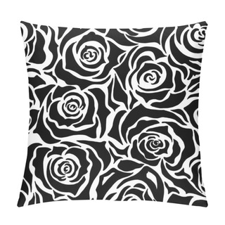Personality  Seamless Patterns With Roses, Peonies, Abstraction, Geometric Patterns On A Black Background. Graphic Hand Ink Illustration. Design For Wallpaper, Packaging, Wrapper, Template, Cover. Pillow Covers