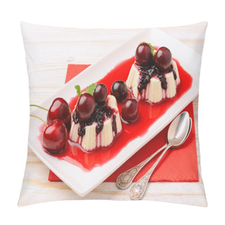 Personality  Panna Cotta With Cherries And Cherry Sauce. Pillow Covers