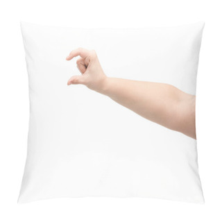 Personality  Cropped View Of Woman Showing Hold Gesture Isolated On White Pillow Covers