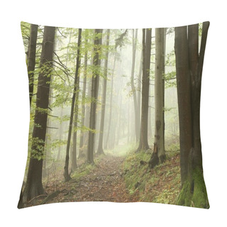 Personality  Misty Path In Early Autumn Forest Pillow Covers