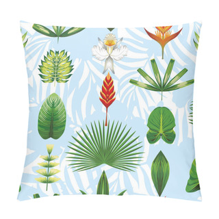 Personality  Seamless Symmetric Tropical Flowers And Leaves Light Blue White  Pillow Covers