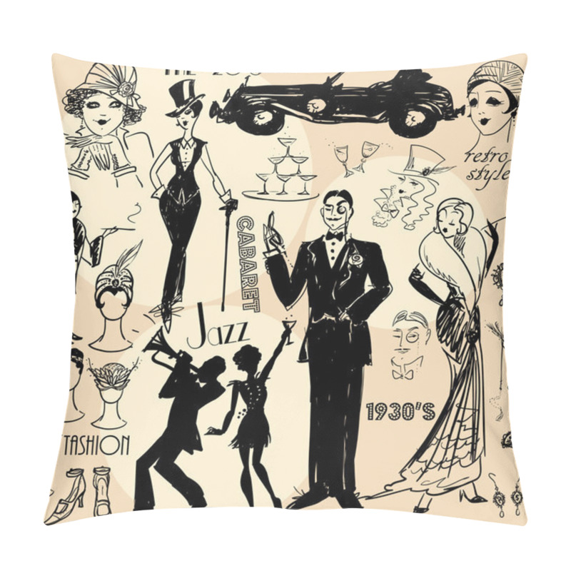 Personality  Retro women and men of twenties pillow covers