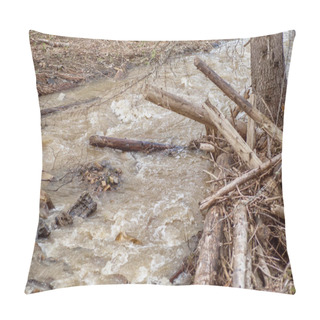 Personality  Mountain River, Waves, Fast Flow Of Water. Summer Is A Hot Day On The River. Fragments Of Trees. Pillow Covers