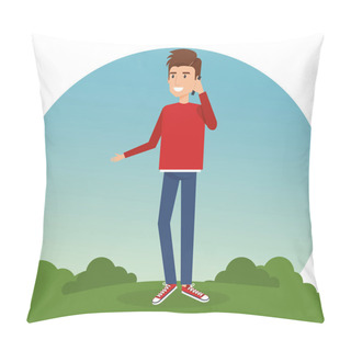 Personality  Young Man Calling In The Park Pillow Covers