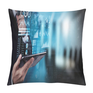 Personality  Investor Analyzing Stock Market Report And Financial Dashboard With Business Intelligence (BI), With Key Performance Indicators (KPI).businessman Hand Working With Finances Program On Wide Screen Computer. Pillow Covers