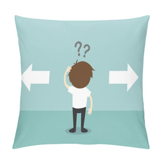 Personality  Business Concept, Businessman Confused About Two Choices. Vector Illustration. Pillow Covers