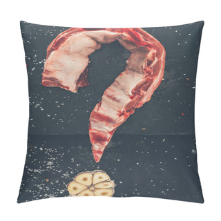 Personality  Top View Of Pork Meat And Garlic In Shape Of Question Mark Pillow Covers
