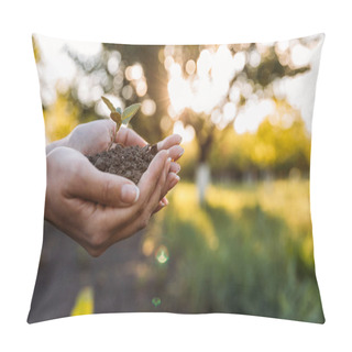 Personality  Hands Holding Young Plant With Soil  Pillow Covers