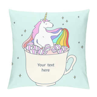 Personality  Unicorn In A Cup Of Cocoa With Marshmallows Pillow Covers