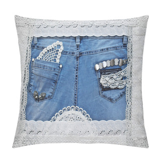Personality  Cute Frame With Lace And Jeans Pillow Covers
