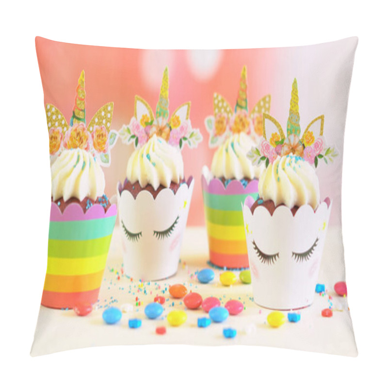 Personality  Childrens birthday party unicorn themed cupcakes. pillow covers