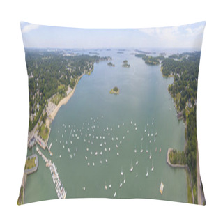 Personality  Hingham Harbor Panorama Aerial View In Hingham Near Boston, Massachusetts MA, USA. Pillow Covers