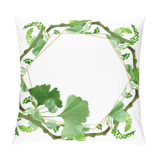 Personality  Beautiful Green Ginkgo Biloba With Leaves Isolated On White. Watercolor Background Illustration. Watercolour Drawing Fashion Aquarelle Isolated On White. Frame Border Ornament. Pillow Covers