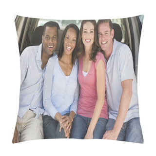 Personality  Two Couples Sitting In Back Of Van Smiling Pillow Covers