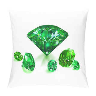 Personality  Beautiful Green Gems Emeralds On White Background. Vector Illustration. Pillow Covers