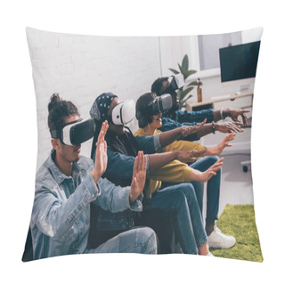 Personality  Multicultural Friends Sitting On Couch And Using Virtual Reality Headsets  Pillow Covers