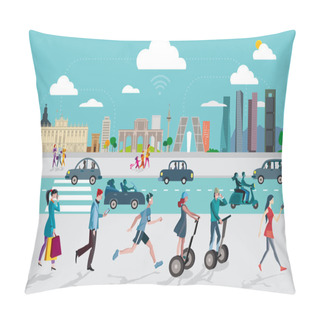Personality  Madrid Skyline And People With Smart Phones Pillow Covers