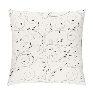Personality  Swirl With Leaves Vector Floral Pattern. Monochrome Background With Curly Lines. Pillow Covers