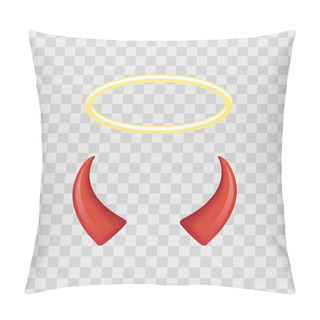 Personality  Angel Halo And Devil Horns Isolated On Transparent Checkered Background. Vector Illustration. Pillow Covers