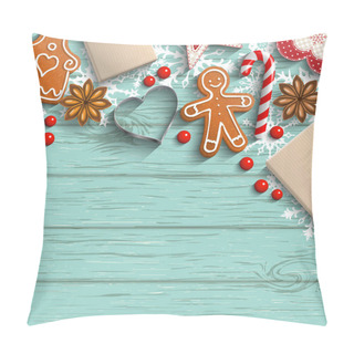 Personality  Christmas Background With Gingerbread, Spices And Ornaments Pillow Covers