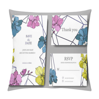 Personality  Vector Blue, Pink And Yellow Orchids Isolated On White. Invitation Cards With Save The Date Lettering Pillow Covers