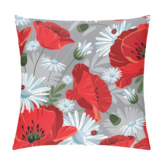Personality  Excellent Seamless Pattern With With Poppies And Daisies Pillow Covers