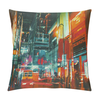 Personality  City Street At Night With Colorful Lights Pillow Covers