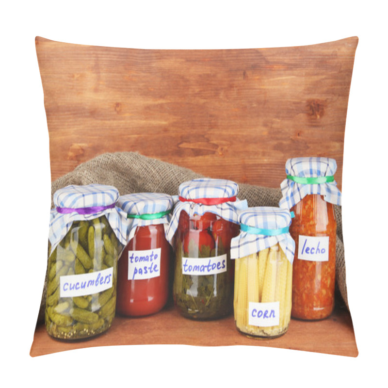 Personality  Jars With Canned Vegetables On Green Background Close-up Pillow Covers